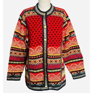 VRIKKE Cardigan Sweater Nowegian Wool Fair Isle Multicolor Oversized Irene Zahl